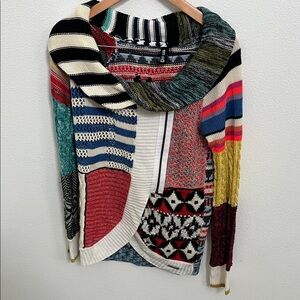 Desigual Colorful Knit Cowl Neck Sweater Large